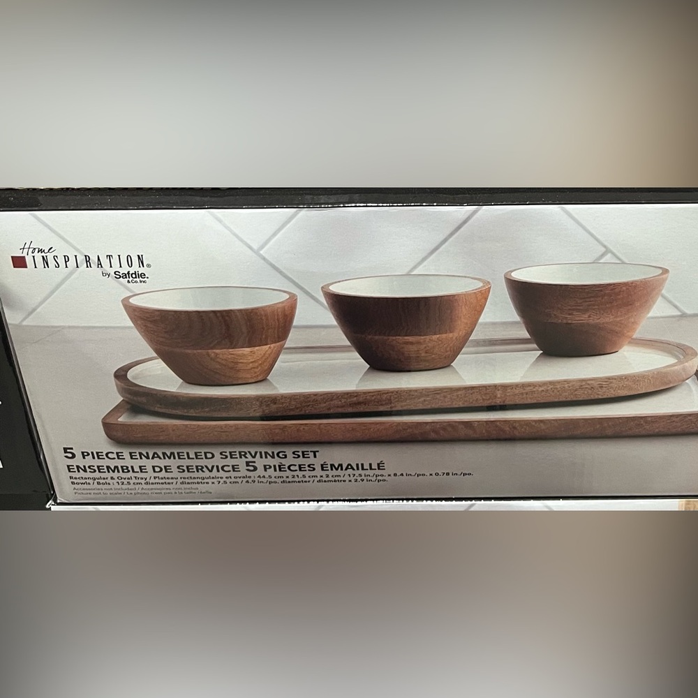 Home Inspiration by Safdie 5-Piece Brown & White Enameled Serving Set